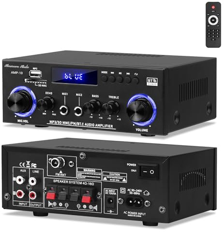 Beffkkip Amp10 Amplifier Home Audio,400W Power Amplifier 2 Channel Stereo Receiver with Bluetooth 5.0,Active Subwoofer Output, FM Radio, USB/SD/AUX, MIC, Remote Control for Home Theater