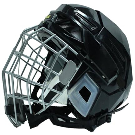 Casco de hockey negro con correa para la barbilla, casco de patinaje sobre hielo para competición de entrenamiento, talla L