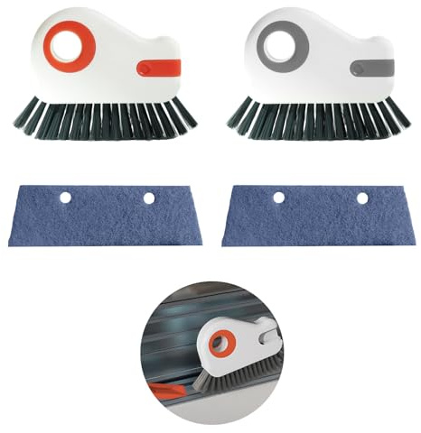 2 Sets Window Track Cleaner Tools, 2-in-1 Groove Cleaning Brush with Scraper & Dustpan, Hard Bristle Crevice Brush for Sliding Door, Window Sill, Shower Seal, Reusable Deep Cleaning Tools