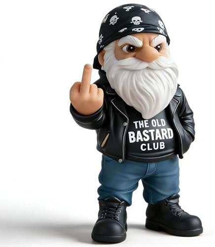 The Old Bastard Club Gnome, Funny Middle Finger Gnome Figurine, Sarcastic Gnomes Desk Decor Statue,Motorcycle Gnomes Statue,for Men's Garage, Office Decor (#A)
