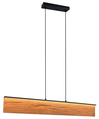 Trio Leuchten LED Pendelleuchte Kalea 355510130, Metall Schwarz matt, Holz Kiefer, 39 Watt LED, 4-fach Touch Dimmer