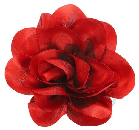 QUARKZMAN Broche De Flor De Rosa De 4.3 Pulgadas Hecho A Mano En Tela De Raso Elegante Pin Para Solapa O Clip Para El Cabello Para Mujeres Fiesta De Boda Banquete O Vestido Rojo