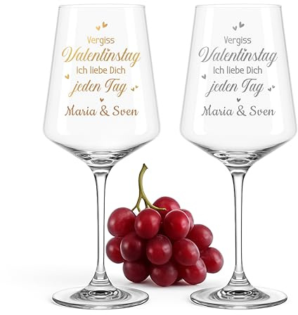 Love Faith personalisiertes Weinglas - Vergiss Valentinstag - 2er-Set | Edles Weinglas-Duo mit lustigem Spruch - Wähle beide Wunschnamen - Witziges Geschenk für Paare & Lieblingsmenschen