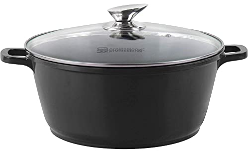 SQ Professional NEA Die-Cast Aluminium Stockpot with Lid 3-Layer Non-Stick Coating (Black, 24cm)
