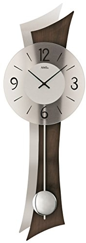 AMS Moderne Wanduhr mit Quartzwerk, batteriebetrieben Quartz-Pendeluhr 70cm Nussbaum- 7425/1