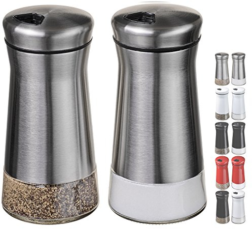 Salt and Pepper Shakers Set with Adjustable Pour Holes by CHEFVANTAGE - Stainless Steel