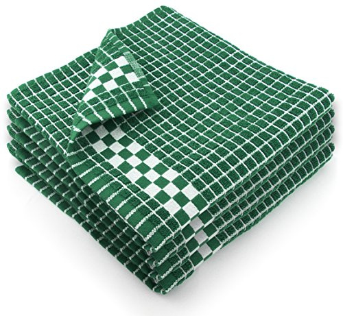 Fecido Classic Dark Kitchen Dish Towels with Hanging Loop - Heavy Duty Absorbent Dish Clothes - European Made 100% Cotton Tea Towels - Set of 4, Dark Green