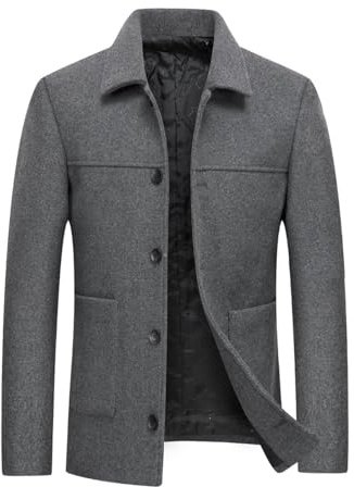 Allthemen Abrigo de hombre color sólido casual grueso cálido a prueba de viento otoño e invierno Gris M