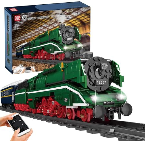 Mould King 12007 Technik Zug Eisenbahn, 2139 Teile APP Fernbedienung Dampflokomotive Zug Bausteine mit Licht Klemmbausteine