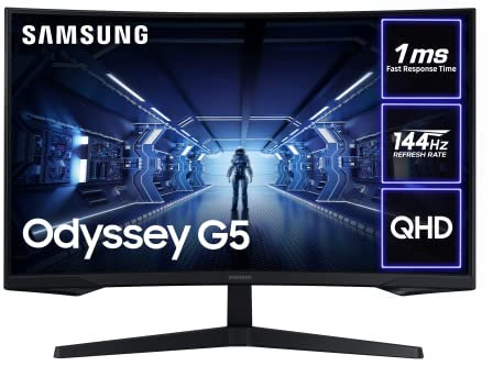 Samsung Odyssey G5 LC27G55TQBUXXU 27 1000R Curved Gaming Monitor - 144Hz, 1ms, 1440p QHD, Freesync Premium, HDR10, HDMI, Displayport