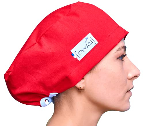CHRYSVAL - Calot Couvrant Rouge - Bonnet Médical ou Calot Cuisine Unisexe 100% Coton Oeko-Tex - Réglable Avec Attaches Et Elastique