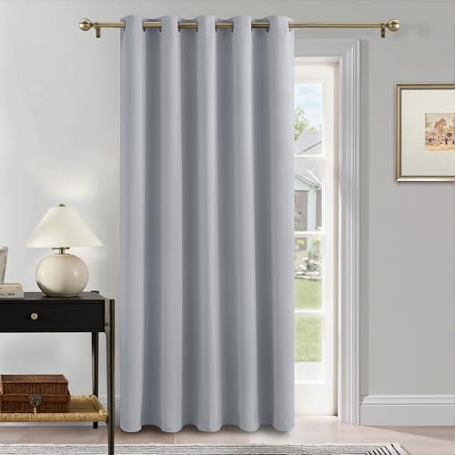 PONY DANCE Door Curtain Thermal - 1 Panel Blackout Curtains for Living Room Bedroom Kitchen Privacy Screen Heat Cold Insulated, 66 inch Width x 84 inch Drop, Silver Grey