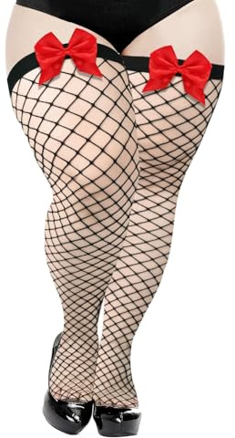 Moon Wood Calze Rete Donna Autoreggenti con Fiocchi Calze Sexy a Rete Overknees Taglia XXL