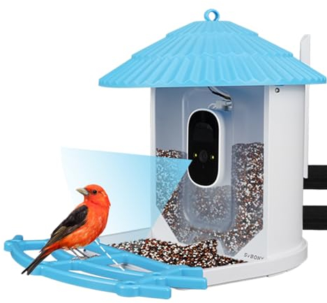 Svbony SC101 Smart Bird Feeder, 1080P with Camera WIFI Record Bird Videos Auto Capture Garden Bird, Detection Smart AI Identify 2.4G WIFI Night Vision Waterproof, Wild Bird Feeding Support Sharing