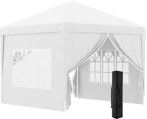Outsunny Carpa Plegable Pop-up Gazebo 3x3 m Cenador Plegable con 4 Paredes Laterales Anti-UV y Bolsa de Transporte para Camping Fiestas Blanco