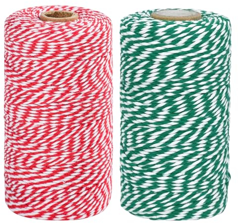 TACHIO Cuerda de panadería de algodón de 2 mm, 100 m de Cuerda roja y Blanca y 100 m de Cuerda Verde y Blanca, cocinar en la Cocina, Bricolaje