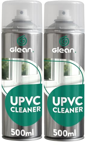 GLEAN UPVC Cleaner Aerosol Spray | 2 x 500ml | FOIL SAFE | Powerful Solvent Based UPVC Cleaner | Ideal for Doors & Window Frames & All Synthetic Materials - Including Woodgrain Effect
