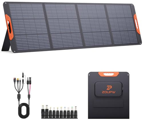 ZOUPW 200W Portable Solar Panel,Monocrystalline Foldable Solar Charger MC-4 Cable for Power Station,QC3.0 USB-A&USB-C Ports, 23.5% High Efficiency IP67 Waterproof Power Backup for Camping RV Blackout