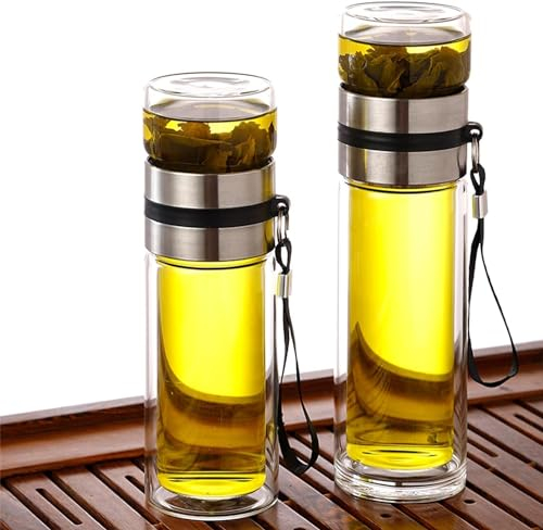 Wusdayer 450ml Glass Tea Infuser Bottle,Glass Water Bottles,lightweight portable,Double Glass Bottle High Temperature Resistant Wall Tea Separation Bottle