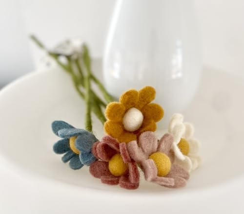 Én Gry & Sif Anemonen/Margeriten handgefilzt - Blumen aus Filz Filzblumen Filzdeko Frühling Ostern - Fair Trade - handgemacht Strauß Strauss (5 = weiß/blau/rosa/rot/gelb)