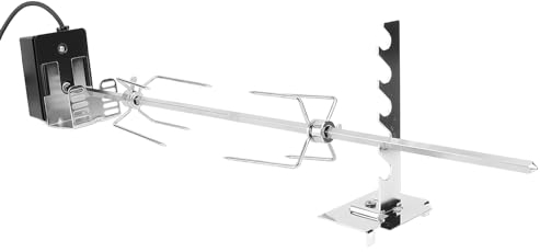Kit Griglia Girarrosto in Acciaio Inossidabile con Interruttore Impermeabile, Motore Stabile 120 V 4 W, Asta per Spiedo da 28 Pollici, 2 X 4 Forchette, capacità di Carico di 15