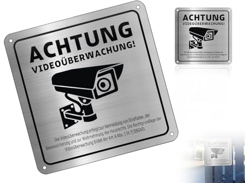 Lhbwhiz segnaletica di videosorveglianza,classica segnaletica autoadesiva di sorveglianza con telecamera in alluminio,adesivo di avvertenza in metallo per proprietà con avviso GDPR e 4 fori(15*15 cm)