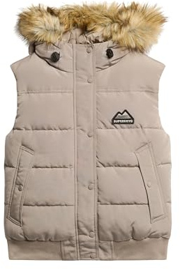 Superdry Damen Everest Kunstfell-Weste Dunkelbeige Strukturiert 38