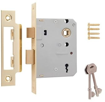 ERA 3 Lever Brass Effect Mortice Lock Sashlock, 76mm (3) Mortice Sashlock, Door Lock with Key for Internal and External Doors