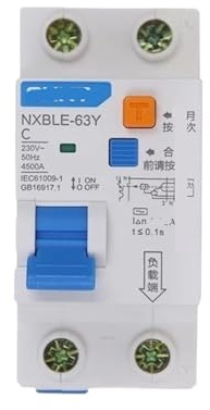 IONQXIDLD Disjoncteur électronique à Courant résiduel, NXBLE-63Y 16A 63A 10mA 30mA 6KA 1P + N 230V, disjoncteur différentiel, Interrupteur de sécurité(30mA 1P 1N,63A)