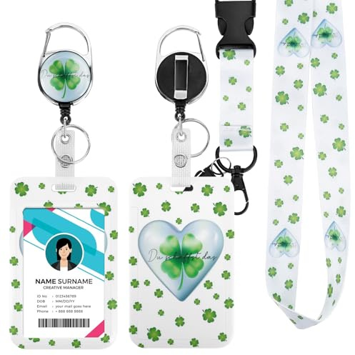 Ausweishülle mit Band, Id Badge Holder Breakaway Lanyard für, Einziehbare Badge Reel, Abnehmbare Namensschild Clips, Hals Lanyard Strap, Lehrer Büro Geschenke (Glücksbringer)