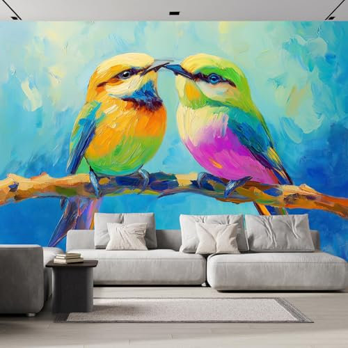Carta Da Parati Fotografica Animali Uccelli,250×175cm Poster Giganti Da Parete, Passero Dipinto Ad Olio Fotomurale Carta Parati Murale,Decorazione Da Muro Fotografica Per Soggiorno