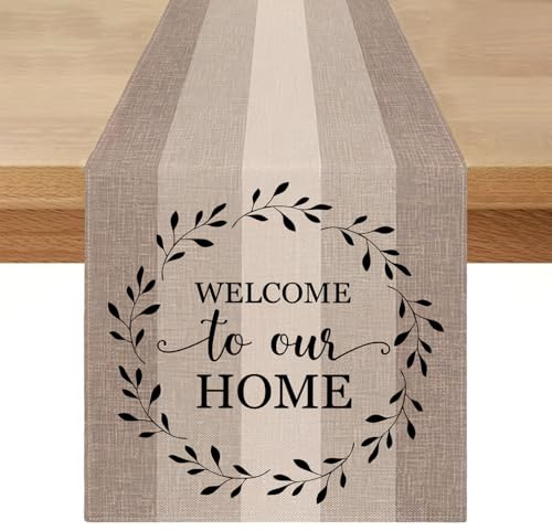 Tischläufer Modern Abwaschbar 40x140 Frühling Tischläufer Braun Beige Retro Leinenoptik Läufer Tisch Kurz Wasserabweisend Tischdekoration für Küche Kaffee Urlaub Partys Hochzeit