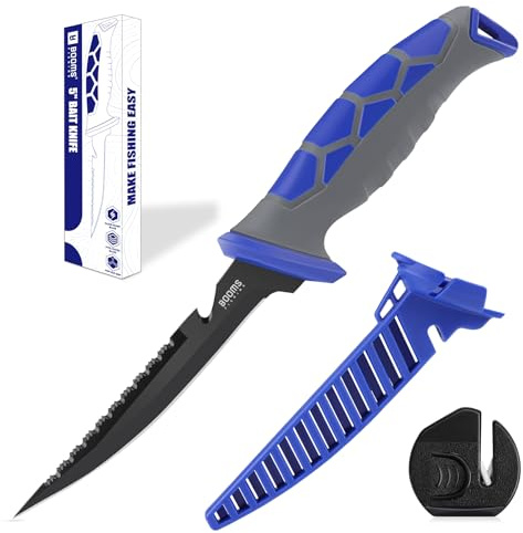 Booms Fishing Fillet Knife for Fish: 5 Razor-Sharp Stainless Steel Bait Knife with Sheath & Sharpener - XW60 Non-slip Grip Saltwater/Freshwater Fishing Gear - Fish Knife for Cutting Bait & Rig Prep