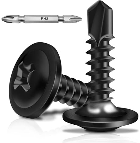 50Pcs Self Tapping Screws, M4.2 x 16mm Self Drilling Screws for Metal | Stainless Steel Wafer Head Self Tapping Screw, Black Oxide, Tek Screw with Screwdriver Bit
