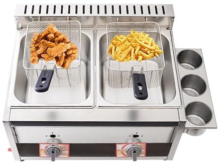 ZHNANDAMAI 20L/30L Commerciale Doppia Friggitrice a Gas in Acciaio Inox Professionale con Cestino per Patatine Fritte per Ristorante Sicurezza Termostato Friggitrice, per Ristorante, Cucina di Casa
