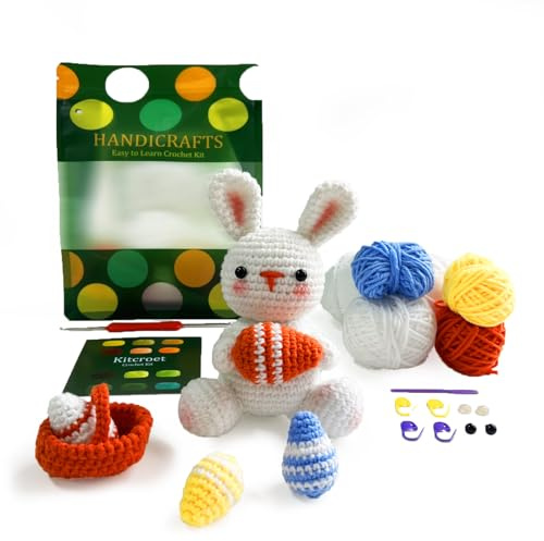 Osterhasen Häkelset mit Eiern für Anfänger, Starter Kit All-in-One Komplettes Kaninchenhäkelset Häkeln lernen Sets mit Schritt für Schritt Video-Tutorials für Erwachsene