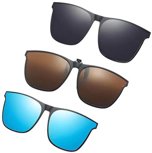 PceGan Sonnenbrillen Aufsatz Brille, 3 Stück Clip On Sonnenbrille, Sonnenbrille Clip für Brille, Polarisierte Clip auf Sonnenbrille für Nachtfahrbrille, Reisen und Outdoor Aktivitäten
