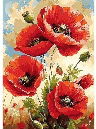 EOBROMD Diamond Painting Erwachsene Rote Blumen, 5D Diamant Painting Bilder, DIY Diamant Malerei Set für Wanddekoration 30x40cm