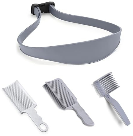 Moorstdel 4 Stück Hair Cutting Stencil,Verstellbare Fade Kamm,Haarschneidekamm Friseur Kamm,Männer Barber Set,Haarschneidekamm übergang Hilfe, Gebogenes,für Selbsthaarschnitte Grau