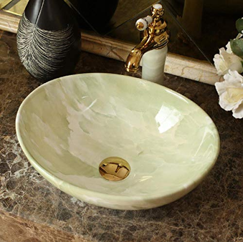 Lavabo de salle de bain, Vasque à poser, Vasque à poser ovale en céramique, Vasque en marbre peinte à la main-2