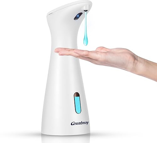 Greatmay Automatic Soap Dispenser with 4 Adjustable Levels, Electric Liquid Soap Dispenser, IPX6 Waterproof, Battery-Operated Disinfectant Dispenser for Bathroom, Kitchen