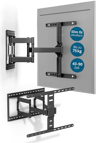 Xantron SLIMLINE-466US Support mural pivotant pour TV avec accessoires – Distance au mur seulement 27 mm – 43-90 & VESA jusqu'à 600 × 400 – Support TV ultra fin jusqu'à 75 kg