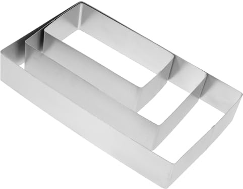 BAZEITFLOW 3 Piezas Molde para Tartas Mousse Rectangular de Acero Inoxidable Resistente Altas Temperaturas Reutilizable para Repostería y Corte de Masa sin Adhesión