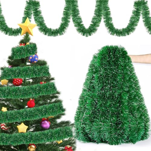 Weihnachtsgirlande Grün 12 Meter, Künstliche Nicht Beleuchtete Weiche Grüne Girlanden, Girlande Tannengrün, Tannengirlande Girlande Feiertagsdekoration für Drinnen und Draußen(Green)