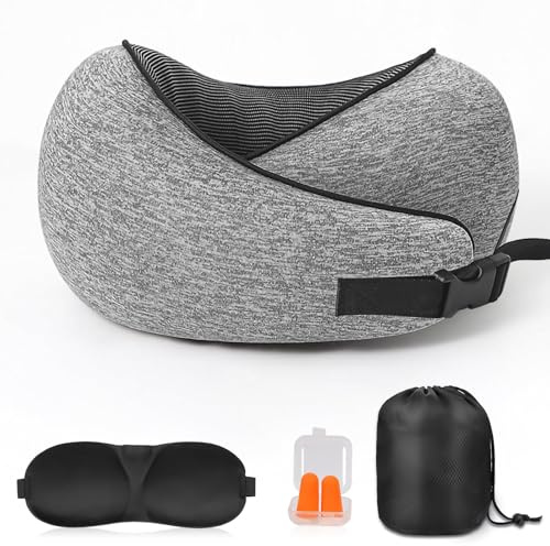 flintronic Bekväm och ergonomisk resekudde av minnesskum med öronproppar, ögonmasker, bärväskor, 360 graders huvudstödskudde för