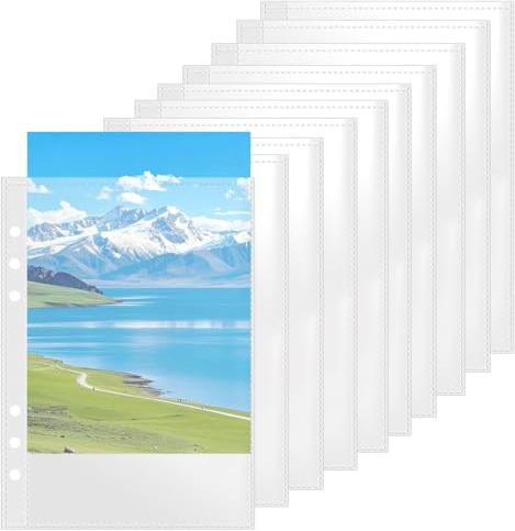 50 Stück A5 Klarsichthüllen 21 X 15.3 cm, Doppelseitig Ringbuch Hüllen | Staub- und Wasserdichtes PP Prospekthüllen, 6-Loch-Loseblattadapter für Aufbewahrung von Akten, Notizbüchern und Karten