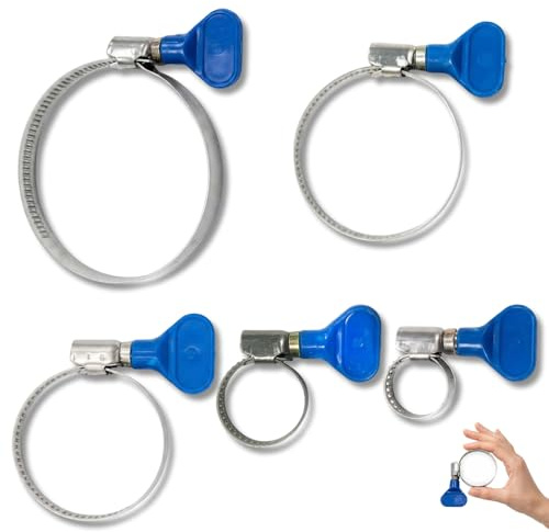 LinCoo 5 Size Multi Use Hose Clamps for Garden Pond Air Hoses, Stainless Steel Pipe Clips Assorted Sizes for Pipeline Engineering, Gardens, and DIY