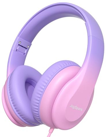 JoySpark Kids Headphones, Over-Ear Wired Headphones for Kids, 85dB Volume Limiter, Foldable Stereo Sound Toddler Headsets, 3.5mm Jack for School Entertainment (Gradient Pink)