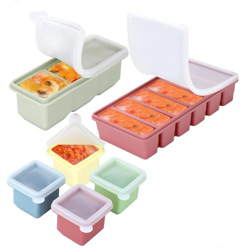 LMSAWK Molde Congelar Sopa Silikon Molde para Hielo Tapa, 6 Piezas 4×125 ml Porciones Individuales, 3×125 ml Forma Combinada y 6×100 ml, Hielo Jumbo Sopa, Caldo, Salsa, Mantequilla, Preparación