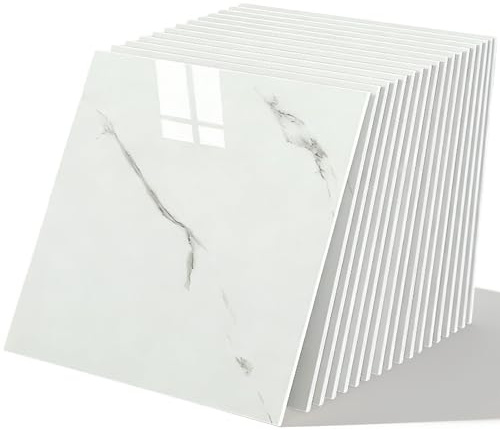 20 Piezas Azulejos Adhesivos Cocina, 30 x 30 cm Vinilo Adhesivo Pared Autoadhesivos, Azulejo PVC Marmol Impermeables Blanco para Cocina, Baño, Ducha, Lavadero, Salón